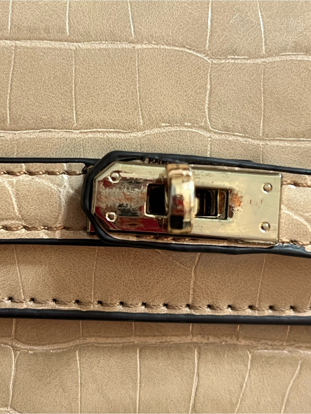 Taupe Croc Embossed Top Handle Crossbody Satchel Bag - Picture 13 of 14